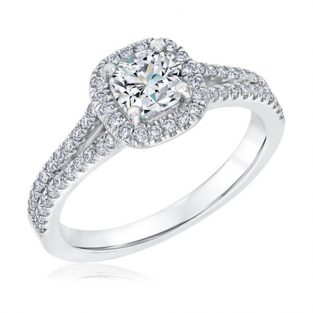 1ctw Cushion Diamond Halo White Gold Engagement Ring