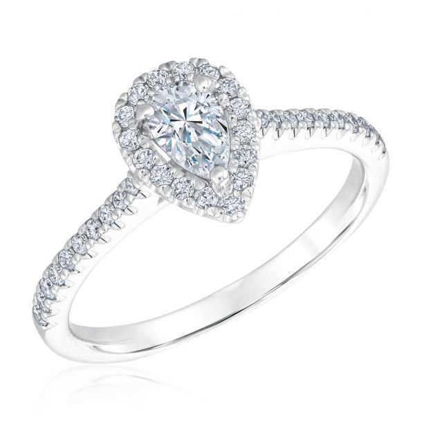 3 4ctw Pear Diamond Halo White Gold Engagement Ring