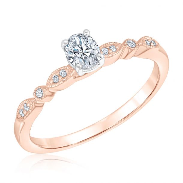 Classic 1 Carat Rose Gold Oval Engagement Ring. Rose Gold 