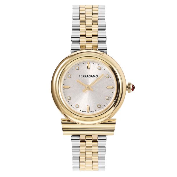 Ferragamo Gancini Diamond Dial and Two Tone Bracelet Watch 28mm SFMV01423 REEDS Jewelers