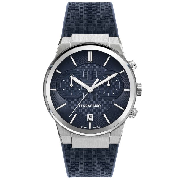 Ferragamo Sapphire Chrono Blue Silicone Strap Watch | 41mm | SFME00923 |  REEDS Jewelers