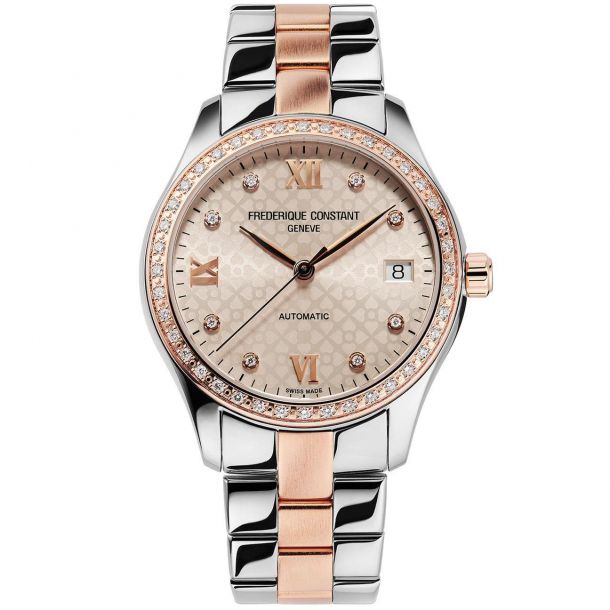 Frederique Constant Classics Ladies Automatic Diamond Bezel and Two Tone Bracelet Watch 36mm FC 303LGD3BD2B REEDS Jewelers