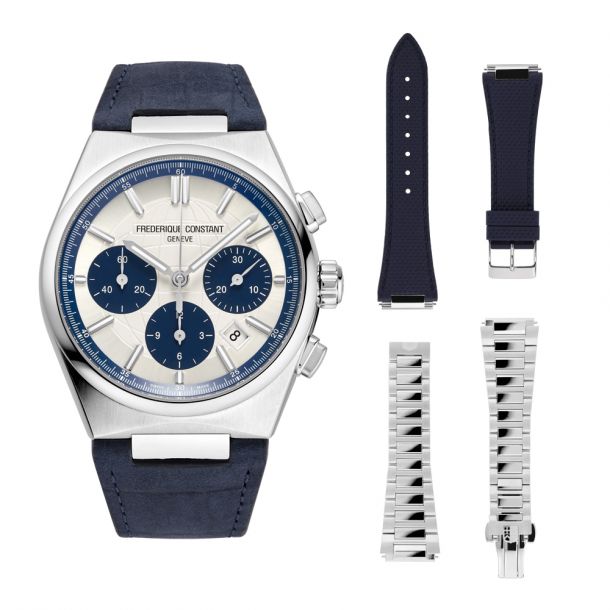 Frederique Constant Highlife Chronograph Automatic Panda Dial Limited Edition Watch Three Strap Set 41mm FC 391WN4NH6