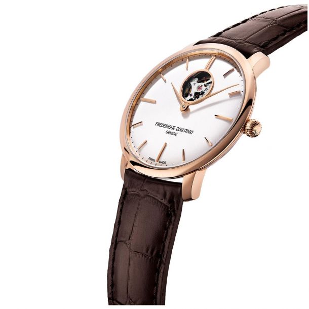 Bordenden Selv tak forvirring Frederique Constant Slimline Heart Beat Automatic Brown Leather Strap Watch  | 40mm | FC-312V4S4 | REEDS Jewelers