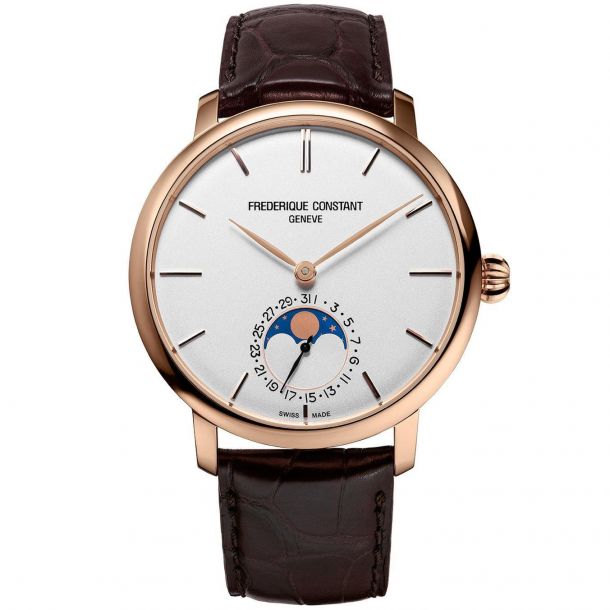 Frederique Constant Slimline Moonphase Manufacture Brown Leather Strap Watch 42mm FC 705V4S4 REEDS Jewelers