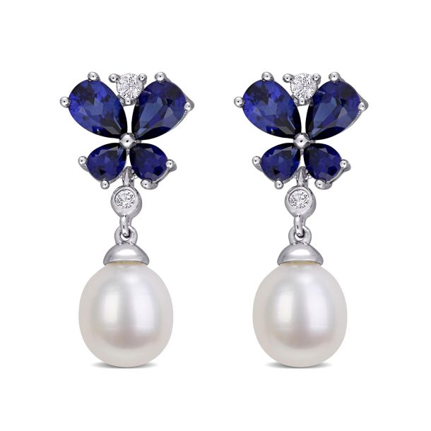 Blue sapphire and pearl new arrivals earrings