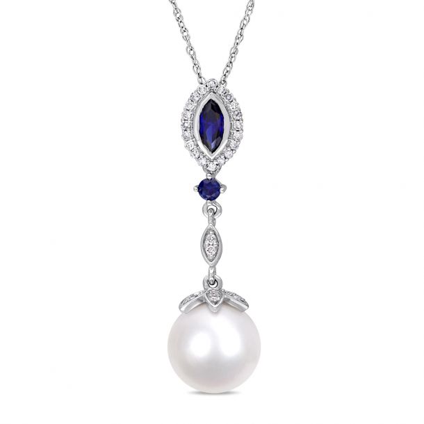 Blue sapphire and outlet pearl necklace