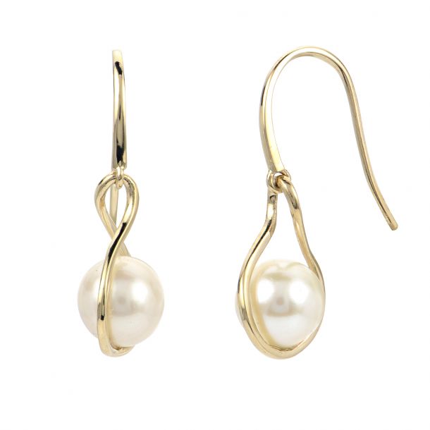 Freshwater Cultured Pearl Yellow Gold Twist Drop Earrings REEDS Jewelers