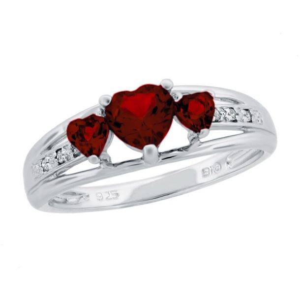 Garnet Heart Sterling Silver Diamond Accent Birthstone Ring | REEDS ...