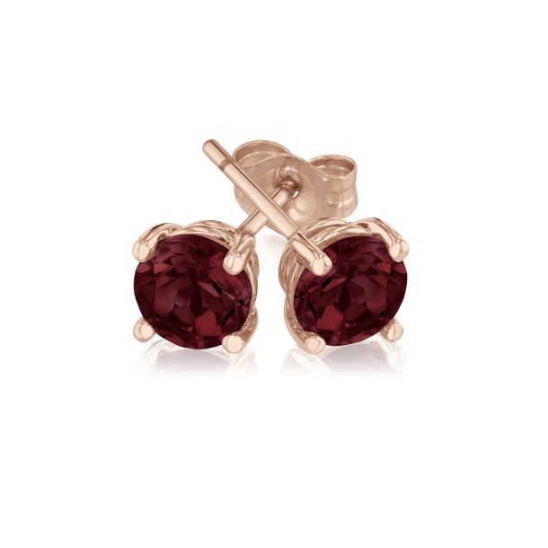 Garnet Rose Gold Solitaire Stud Earrings REEDS Jewelers