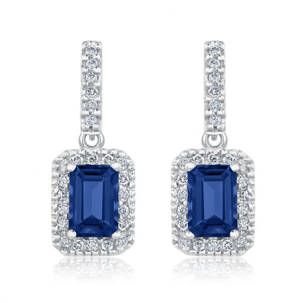 Blue Sapphire and Diamond Drop Earrings 1 4ctw REEDS Jewelers