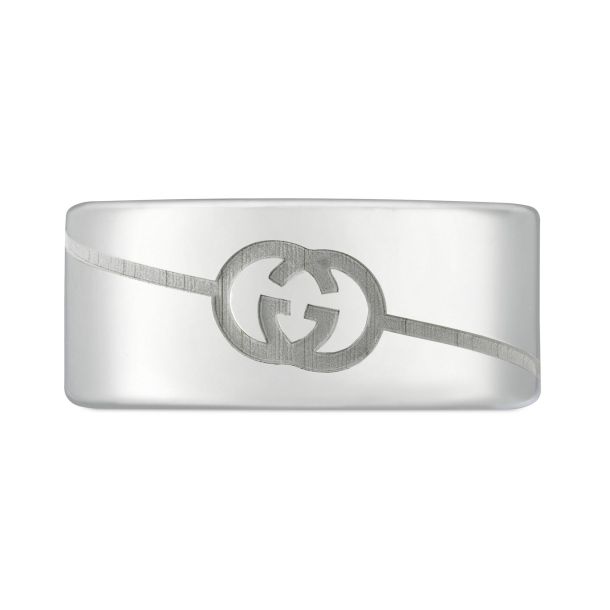 Gucci Tag Interlocking G Wide Sterling Silver Ring 9mm