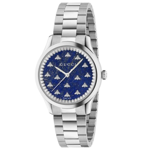Gucci G Timeless with Bee Motif Dark Blue Lapis Stone Dial Stainless Steel Watch 32mm YA1265043 REEDS Jewelers