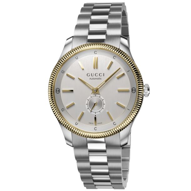 Gucci G Timeless Silver Tone Dial Two Tone Stainless Steel Watch 40mm YA126390