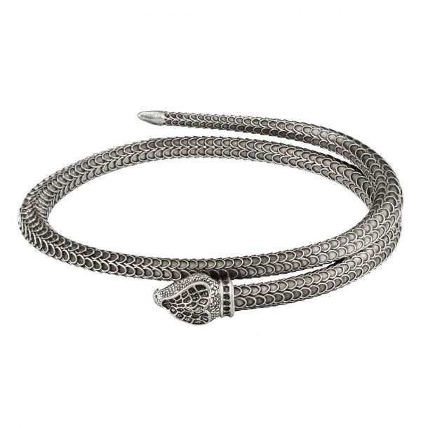 Gucci Garden Snake Aged Sterling Silver Bangle Bracelet | REEDS Jewelers