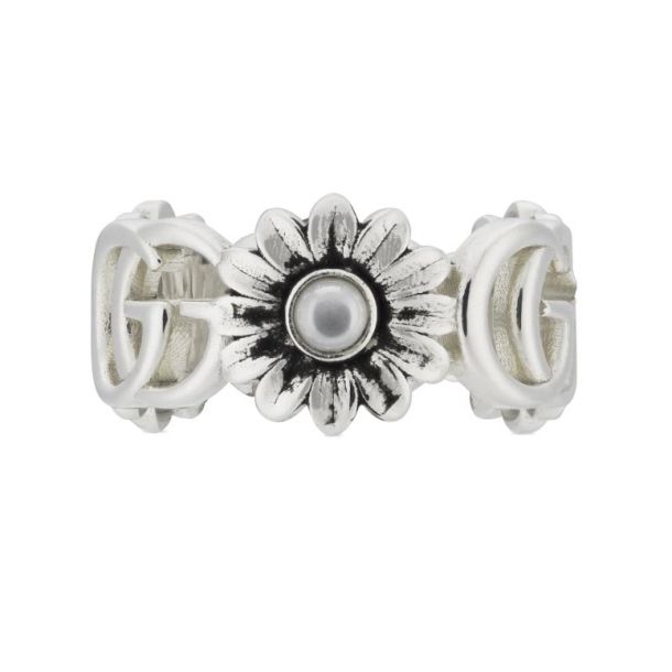 Gucci GG Marmont Mother of Pearl 10mm Sterling Silver Ring | REEDS