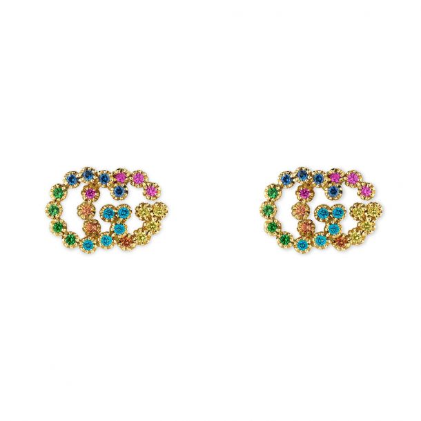 Gucci GG Yellow Gold Multi Colored Crystal Stud Earrings