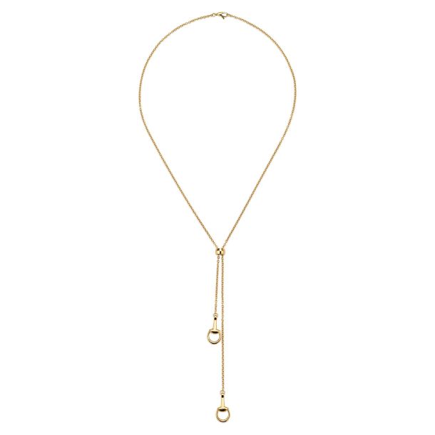 Gucci Horsebit 18k Yellow Gold Lariat Pendant Necklace REEDS Jewelers