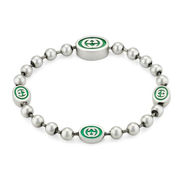 Gucci Sterling Silver GG design Heart Charm Bracelet