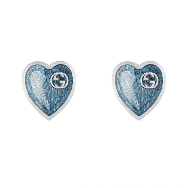 CC Heart Silver Enamel Pierced Earrings (Authentic Pre-Owned)