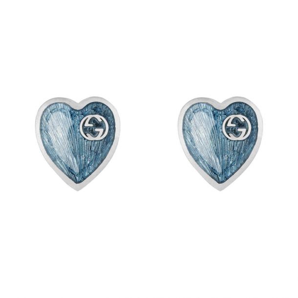 Gucci Interlocking G Light Blue Enamel Heart Earrings | REEDS Jewelers
