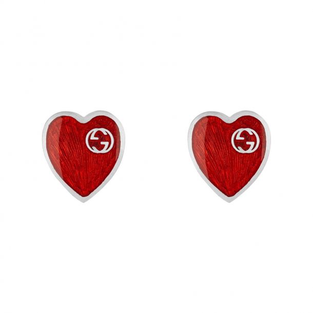 Gucci Interlocking G Red Enamel Heart Earrings REEDS Jewelers
