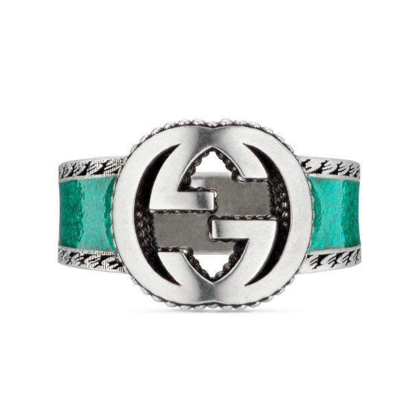 Gucci Interlocking G Turquoise Enamel Ring 14mm REEDS Jewelers