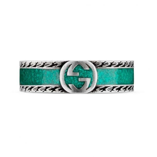 Interlocking G Turquoise Enamel Ring, 6mm | REEDS Jewelers