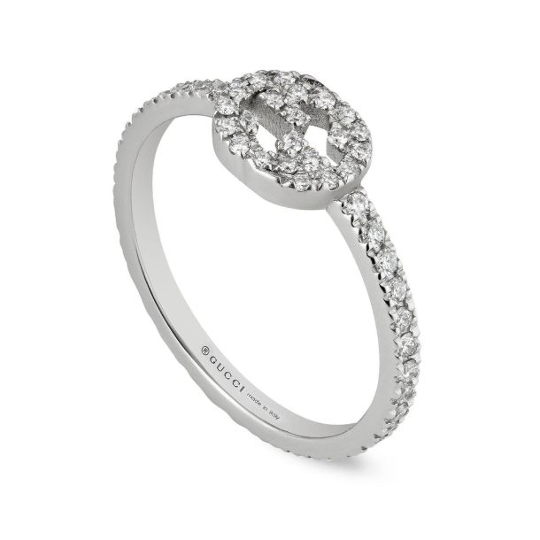 Gucci Interlocking G White Gold Ring Diamond Ring 1 4ctw REEDS