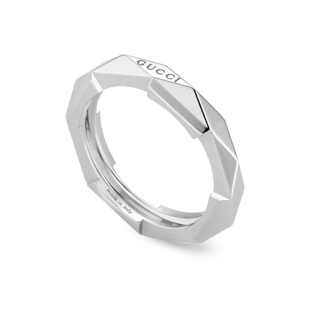Gucci Link To Love Studded Ring in White Gold 4mm REEDS Jewelers
