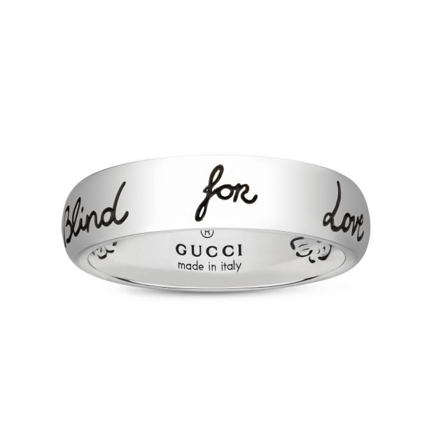 Gucci Sterling Silver Blind for Love Engraved Ring - Size 7