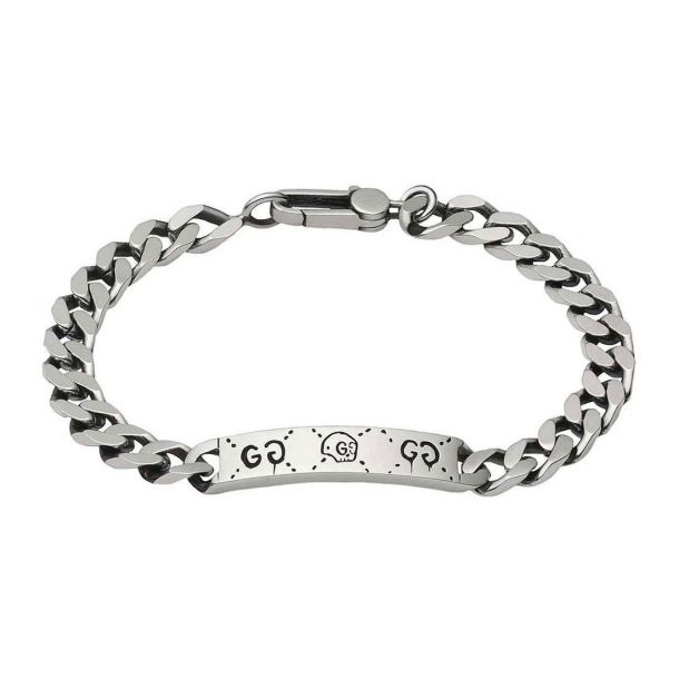 Men s Gucci Sterling Silver Ghost Motif ID Chain Bracelet REEDS Jewelers