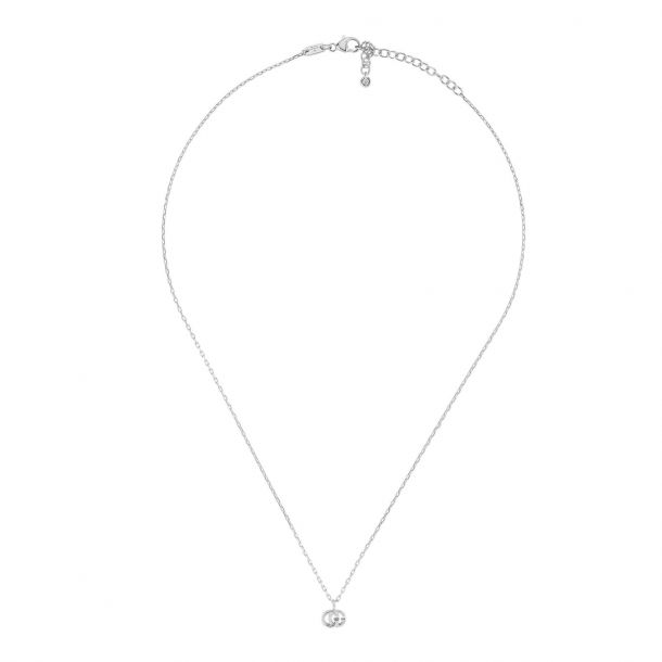 Gucci White Gold Diamond Accent Running GG Pendant Necklace