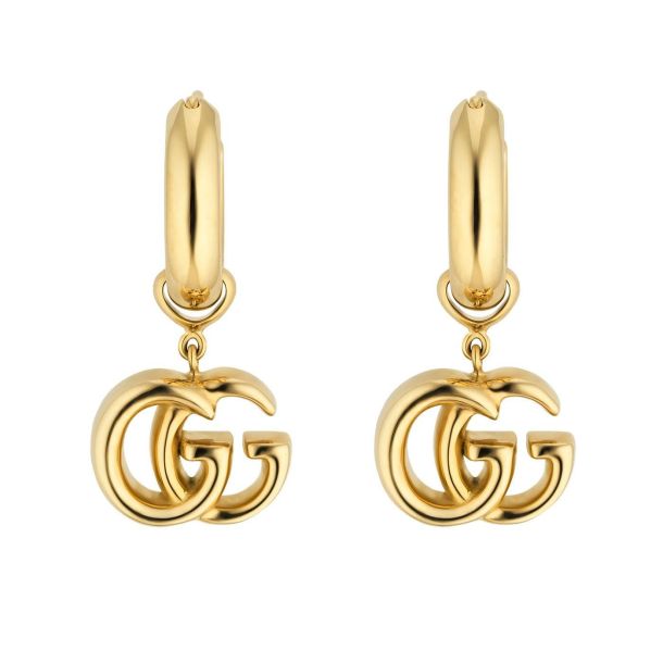 Gucci Yellow Gold GG Running Logo Huggie Hoop Earrings