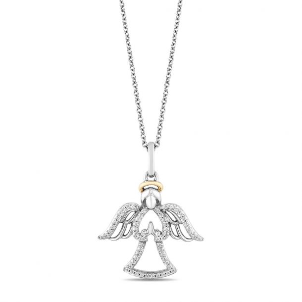 Hallmark Diamonds Two Tone Angel Pendant Necklace 1 6ctw