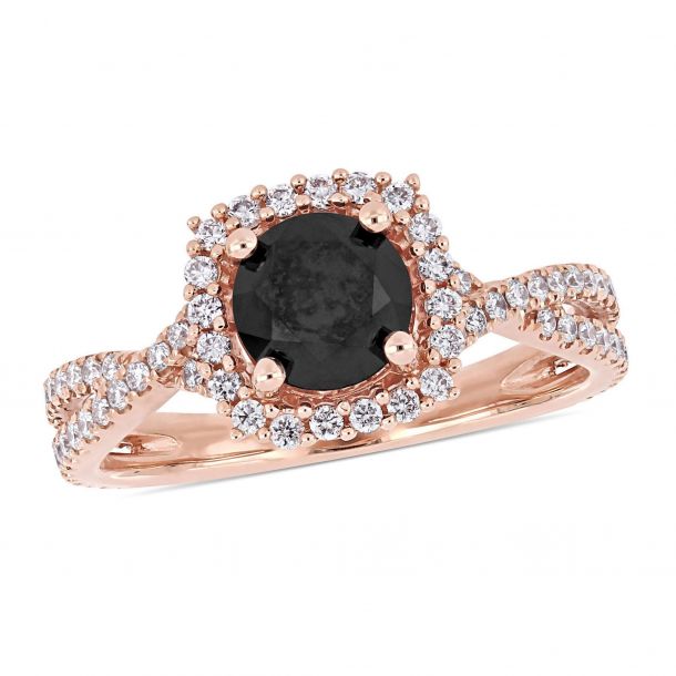 Halo Infinity Black Diamond Rose Gold Engagement Ring 1 1/2ctw | REEDS ...