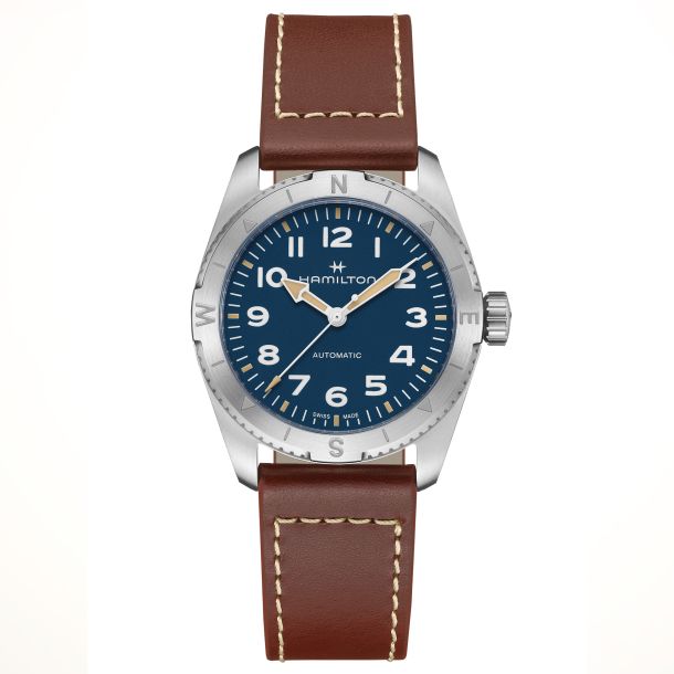 Hamilton Khaki Field Expedition Auto Blue Dial Brown Leather Strap Watch 37mm H70225540 REEDS Jewelers