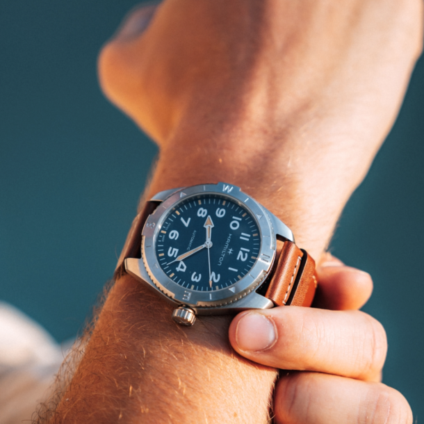 Hamilton khaki field blue dial automatic deals
