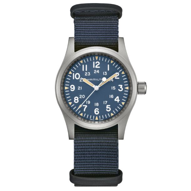 Hamilton Khaki Field Mechanical Cool Blue Dial NATO Strap Watch 38mm H69439940 REEDS Jewelers