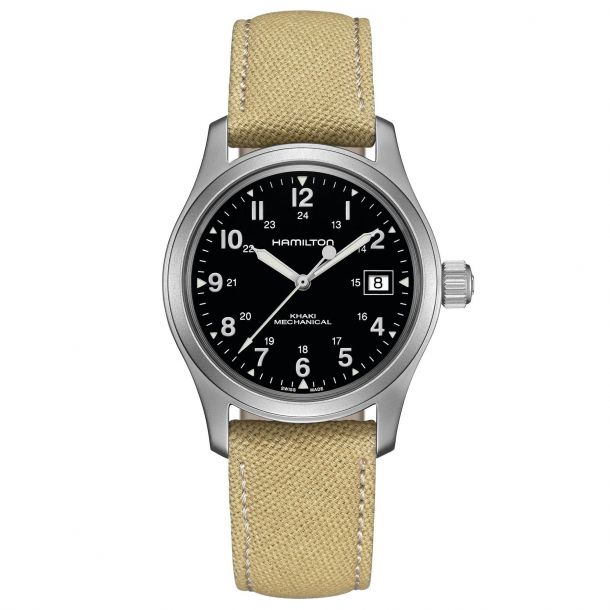 Hamilton Khaki Field Officer Mechanical Beige Canvas Strap Watch H69439933 REEDS Jewelers