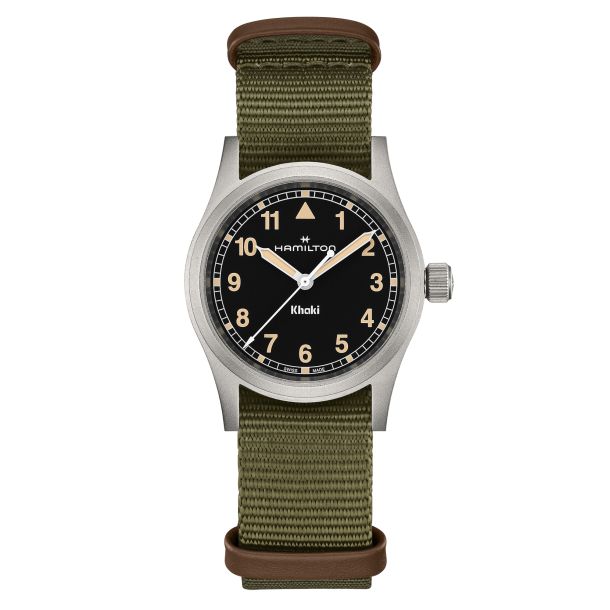 Hamilton Khaki Field Quartz Black Dial Green NATO Strap Watch 33mm H69301930 REEDS Jewelers