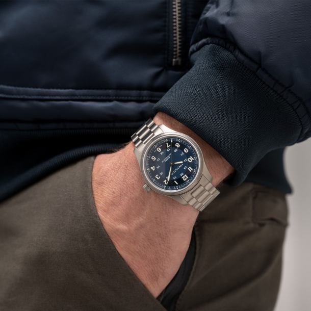 Hamilton Khaki Field Titanium Auto Blue Dial Titanium Bracelet Watch 42mm H70545140 REEDS Jewelers