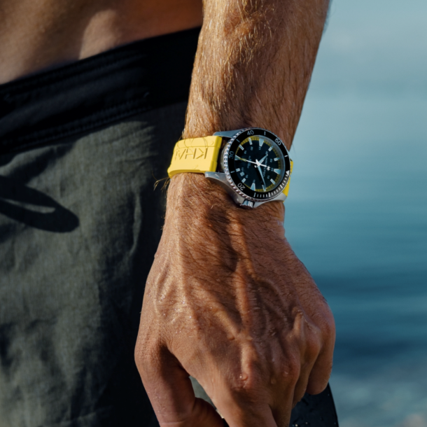 Hamilton Khaki Navy Scuba Auto Black Dial Acid Yellow Rubber Strap Watch 40mm H82395332 REEDS Jewelers