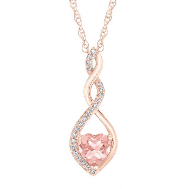 Heart Morganite and 1 20ctw Diamond Rose Gold Twist Pendant