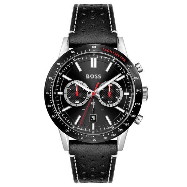 Hugo Boss Allure Chronograph Black Dial Black Leather Strap Watch | 44mm |  1513920 | REEDS Jewelers