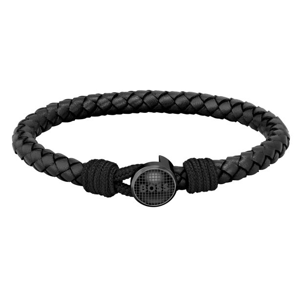 Hugo Boss Classic Braided Black Leather Bracelet Men s