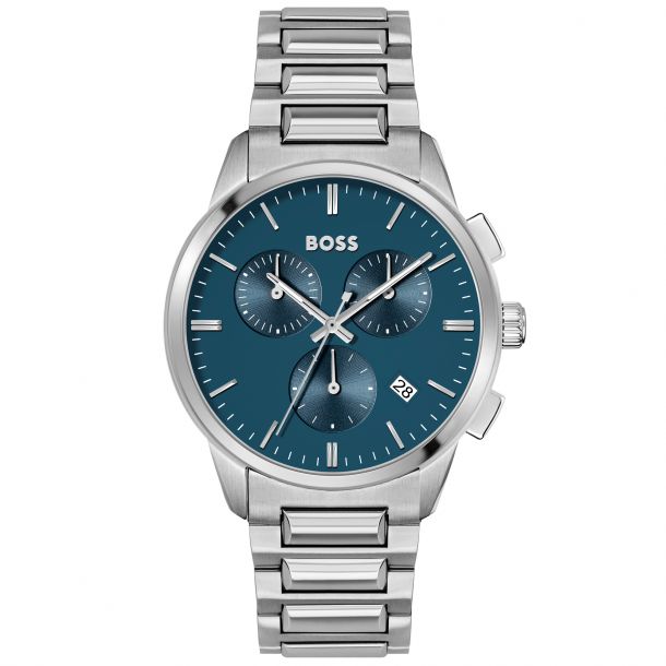 Hugo Boss Dapper Chronograph Blue Dial Stainless Steel Bracelet Watch 43mm 1513927 REEDS Jewelers