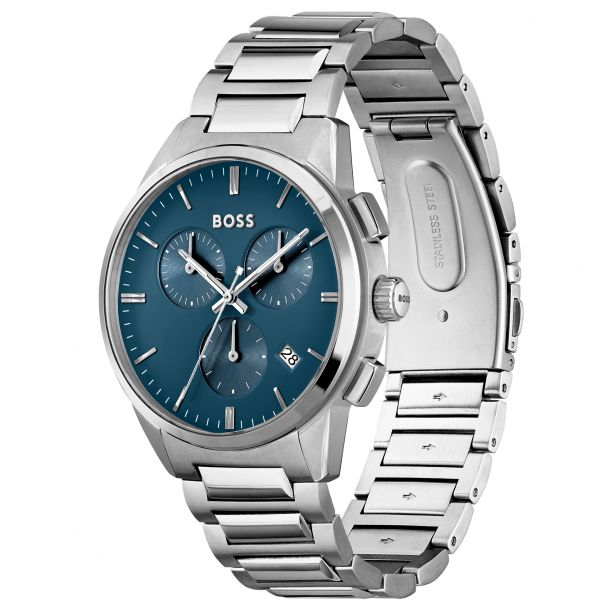 Hugo Boss Dapper Chronograph Blue Dial Stainless Steel Bracelet