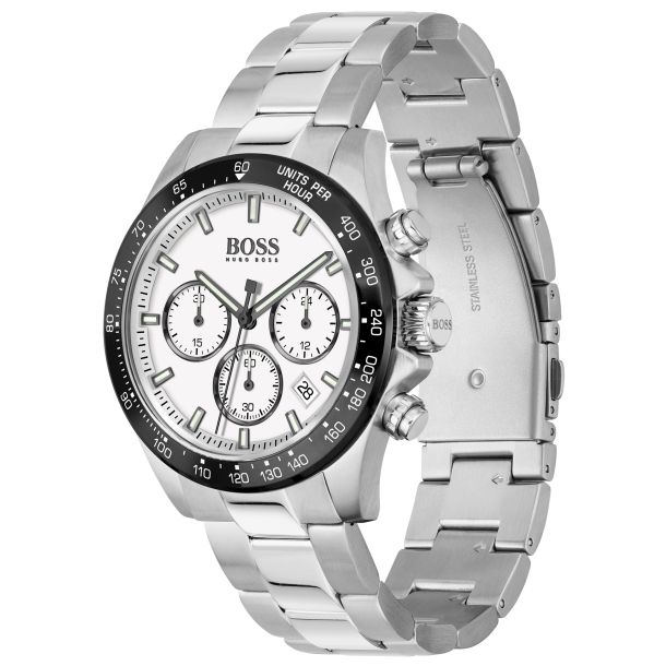 Hugo Boss Hero Chronograph White Dial Stainless Steel Bracelet Watch | 43mm  | 1513875 | REEDS Jewelers