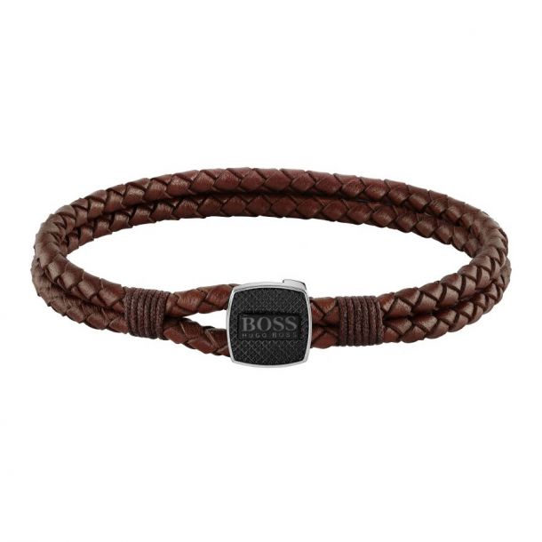 Mens leather bracelet hugo boss discount